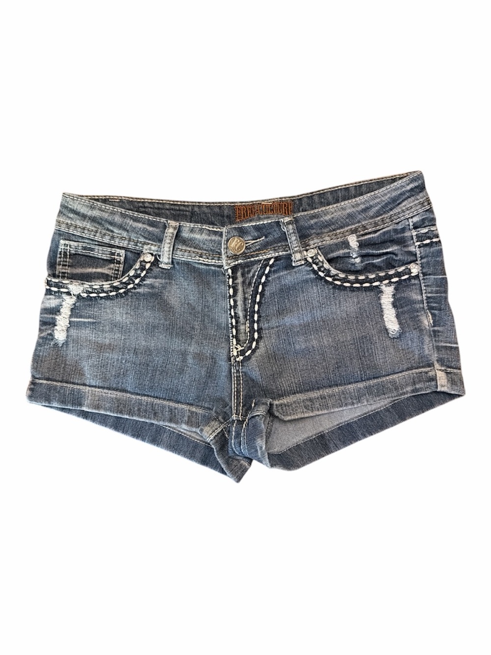 Free Culture - Braided-Trim Distressed Junior’s Denim Shorts - Blue, size 13